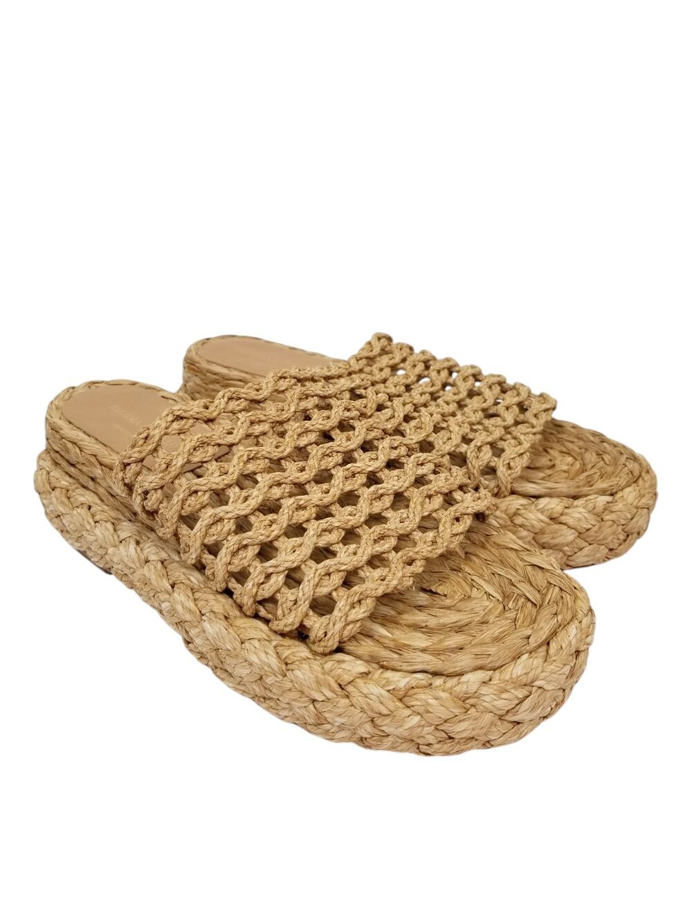 Paloma Barcelo Woven Raffia Platform Slides Tan Women's Size 40 / US 9.5